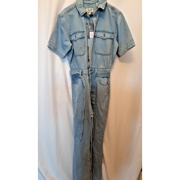Universal Thread Pants - Universal Thread Wmn Nwt Short Sleeve Denim Jumpsuit Straight, Light Wash Blue 4